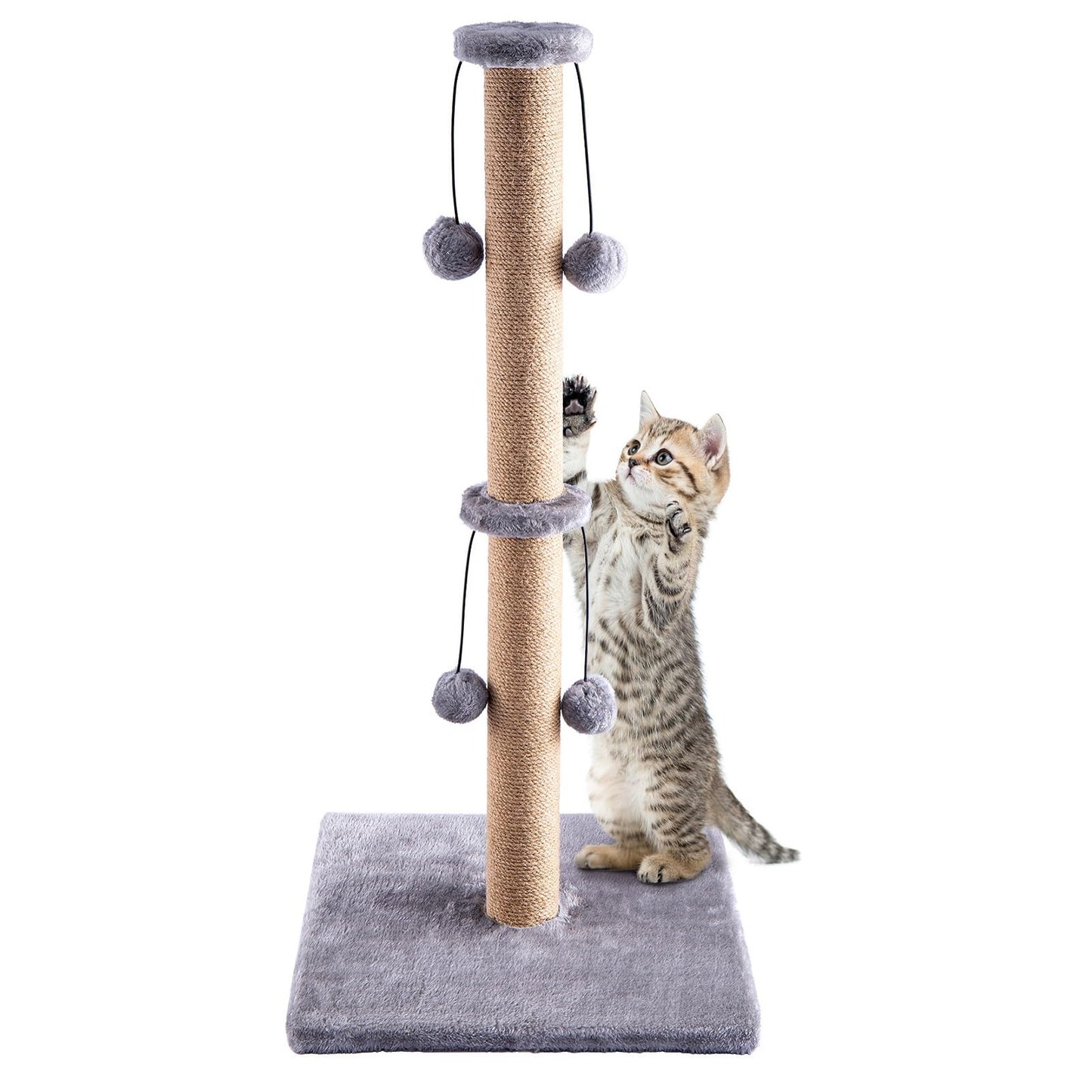 Trintion Cat Scratching Post 74cm Foldable Bottom Tall Cat Claw Scratcher with 4 Toy Ball Natural Sisal Scratch Pole and Soft Carpet Covered Heavy Base Modern Stable Design (Gray 74cm 4Ball)