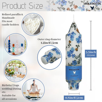 Print Taper Candle Forget-me-not Floral Short Candles Handmade Unscented Candlesticks 5 Inch Smokelss Candle Sticks for Holiday Decor Gifts Set of 4