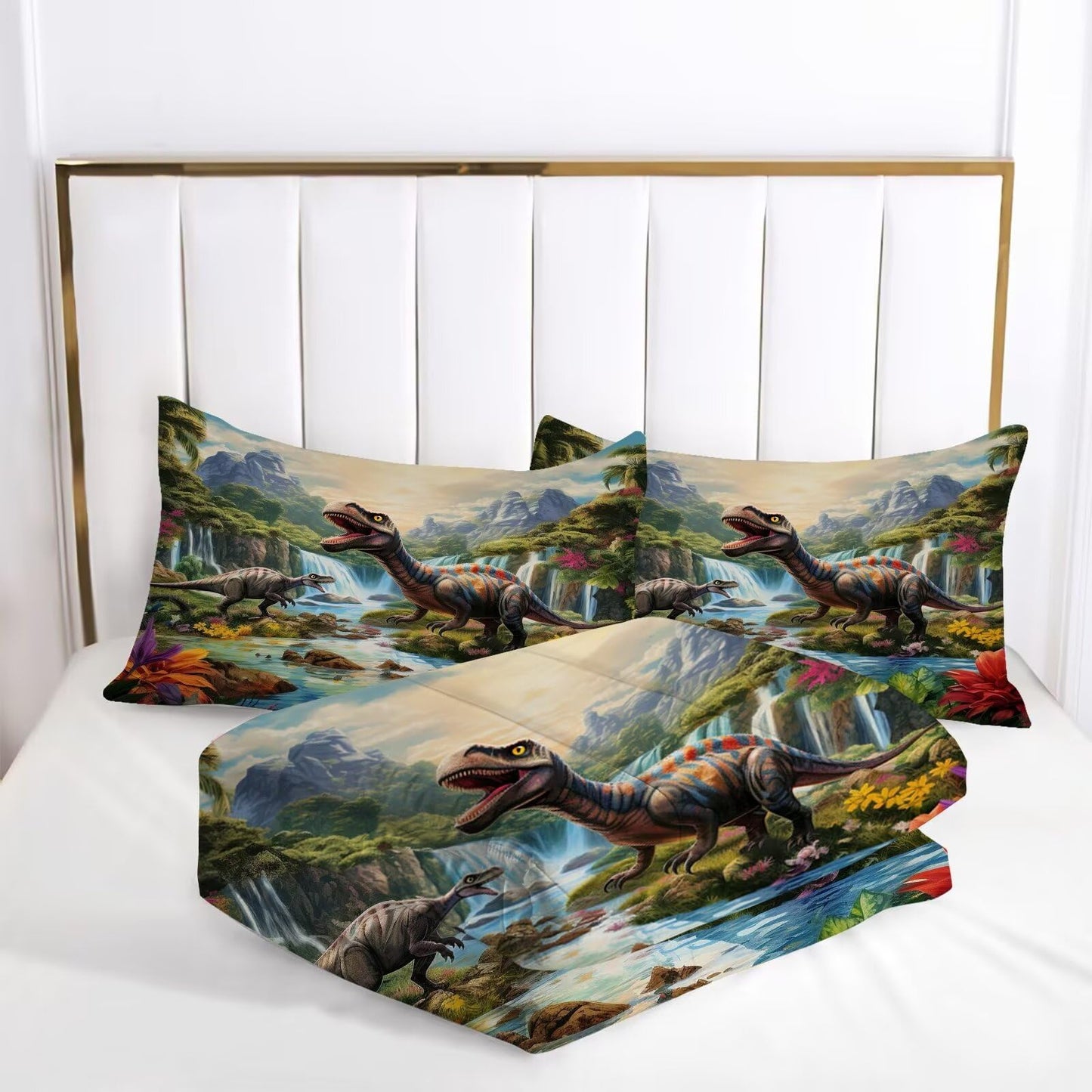 VTKON Kids Comforter Set Full Super Soft and Fluffy Microfiber Boys Kids Dinosaur Bedding Set Easy Care Cute Dinosaur Quilt Set with 1 Comforter and 2 Pillowcases