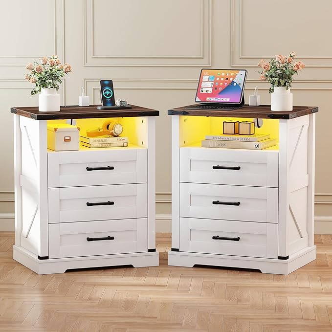 Turosur 22'' Set of 2 White Farmhouse Nightstands