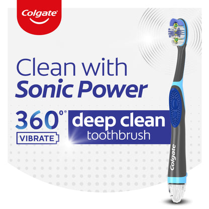 Colgate 360 Vibrate Charcoal Battery Operated Toothbrush Pack, Soft with 1 AAA Battery Included, Black, 2 Count