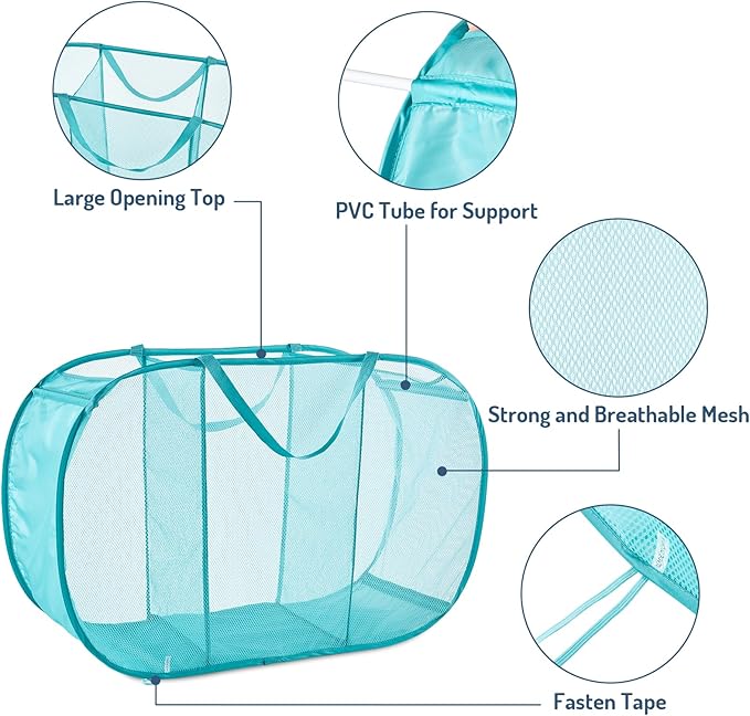Seiritex Mesh Popup Laundry Hamper 3 Compartment Sortable Horizontal
