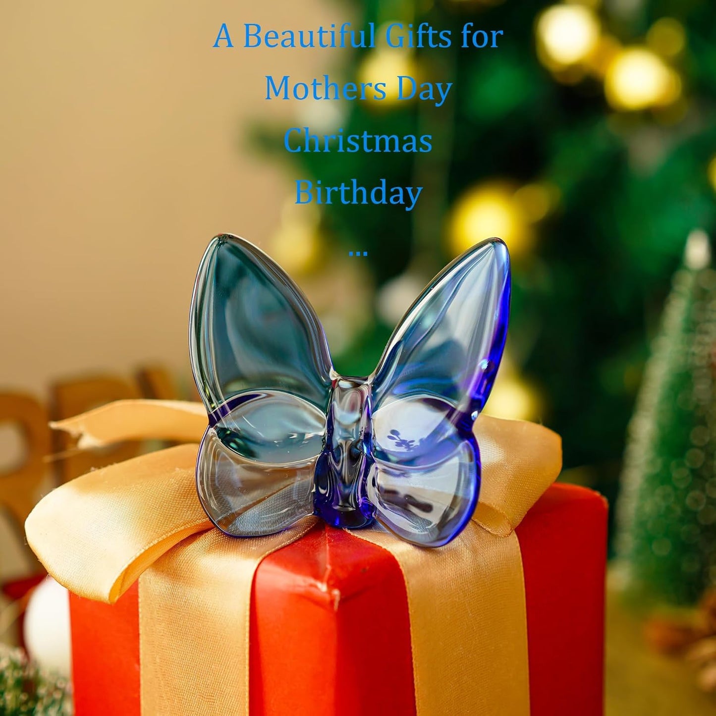 kanpura Blue Crystal Butterfly Figurine,Flying Butterfly Figurine, Glass Butterfly Ornament,Crystal Animal Collectible for Christmas Home Decor
