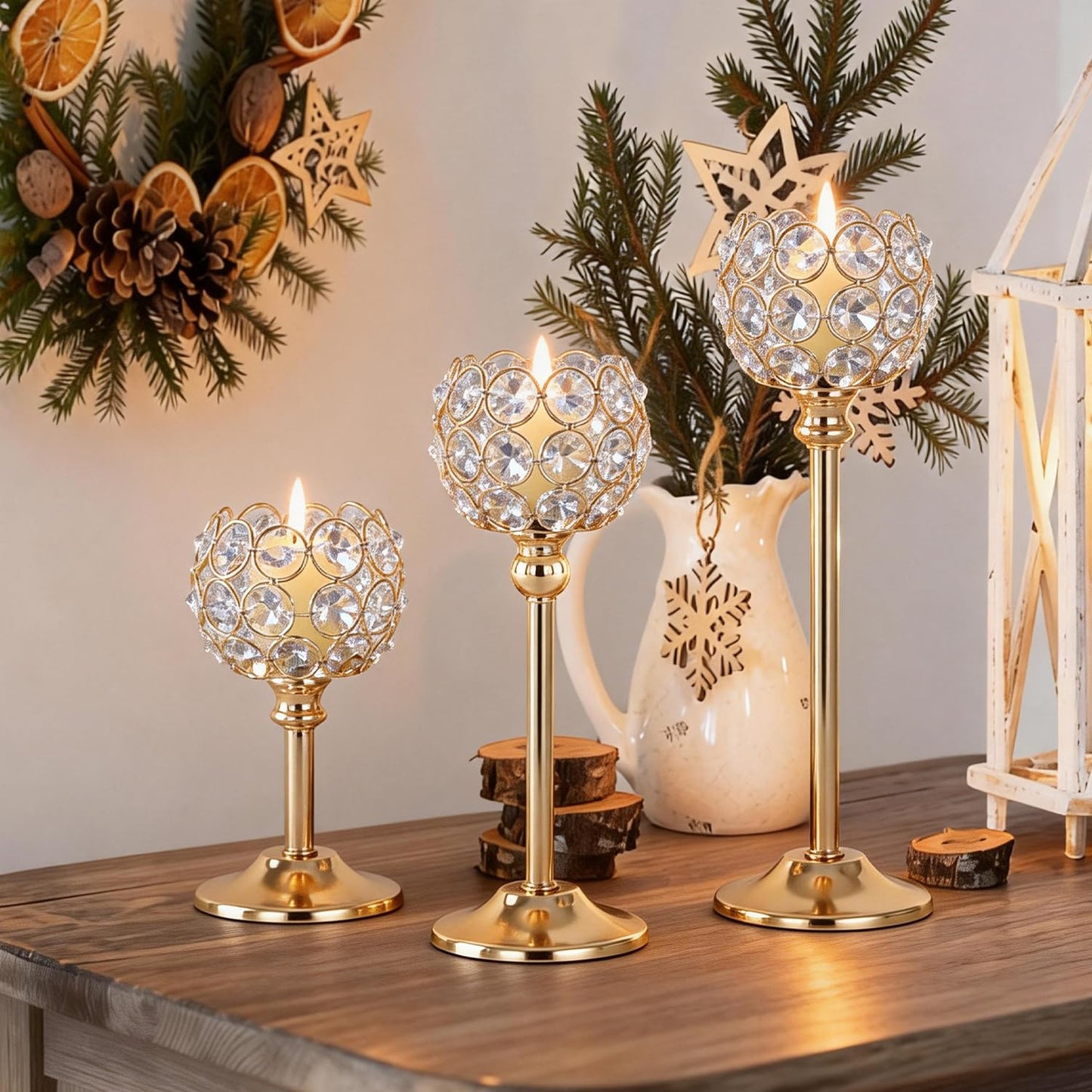 Oakernel Gold Crystal Candle Holders Candlestick Holders - 2 Sets Tall Bling Bowl Candelabra Centerpieces for Dining Table, Wedding, Party & Fireplace Mantel Decor,6Pcs