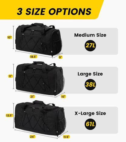 Vorspack Gym Bag for Men - 18 Inches Duffle Bag for Travel Duffel Bag with Shoe Compartment Lightweight Travel Bag for Gym Sports Overnight Weekender - Black