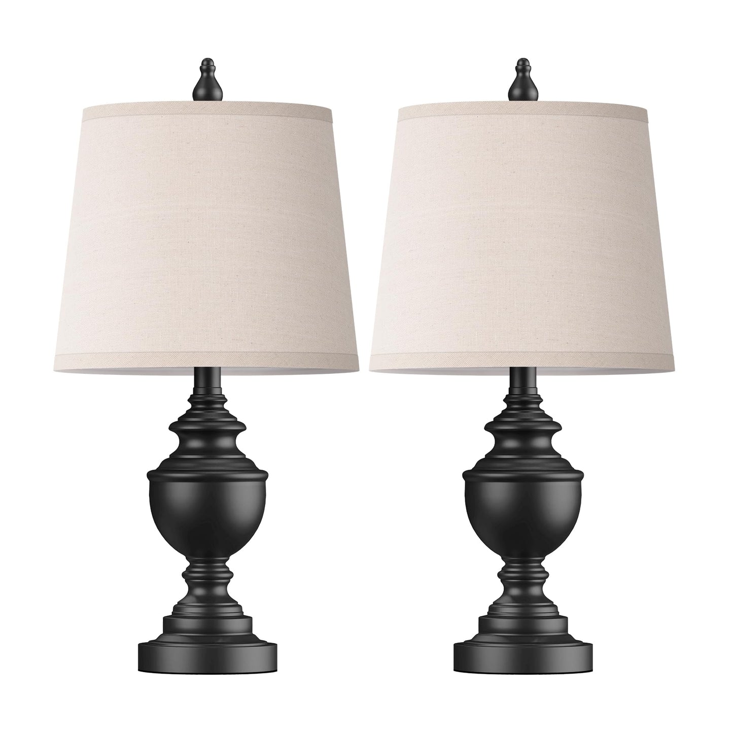 PARTPHONER Retro Table Lamps Set of 2, Bedside Lamp for Bedroom Rustic Farmhouse Table Lamps for Living Room, Vintage Nightstand Lamps with White Shades, Matte Black