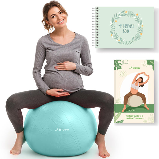 Trideer Pregnancy Ball Birthing Ball, 1.7mm Extra Thick Yoga Ball for Maternity, Labor Birth, Exercise, Physio, Recovery Guide & Baby Memory Book Included, 440LB Anti-Burst & Non-Slip Stability Ball