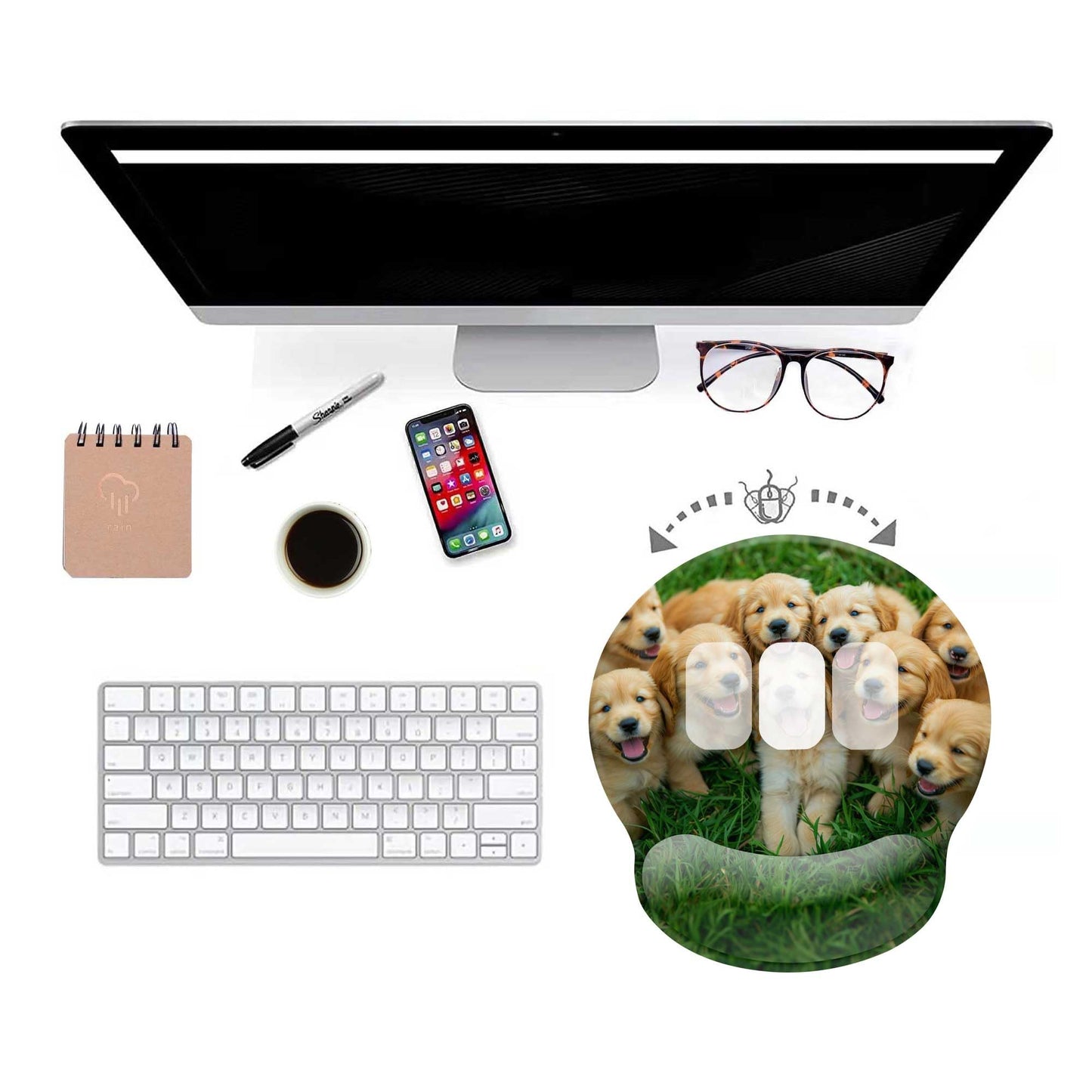 Dog Ergonomic Mouse Pad with Wrist Rest,Gaming Mouse Pad with Wrist Support, Funny Mouse Pads for Desk, Computer Mousepad with Non-Slip Pain Relief PU Base, Cute Office Desk Accessories