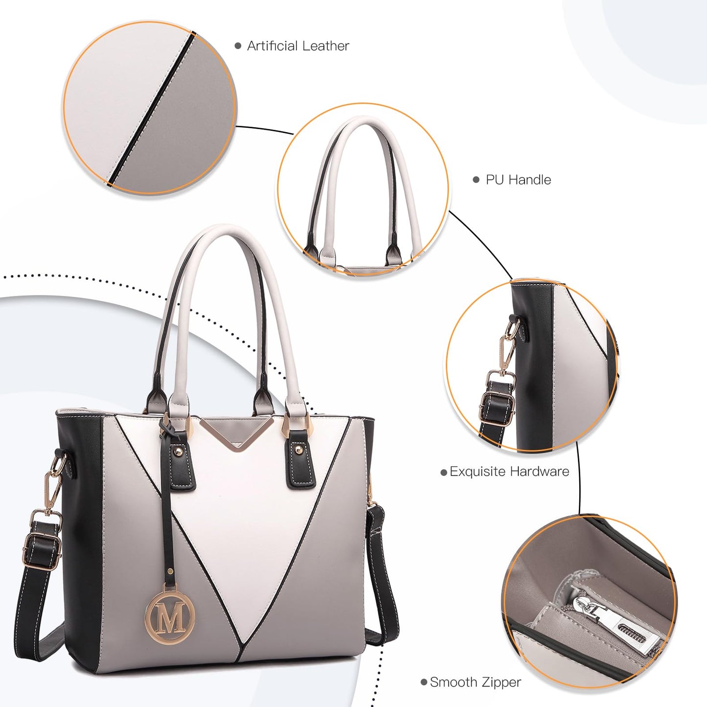 Miss Lulu Handbags for Women, V-Shape Shoulder Tote Bag, Lightweight Leather Look Medium Handbag