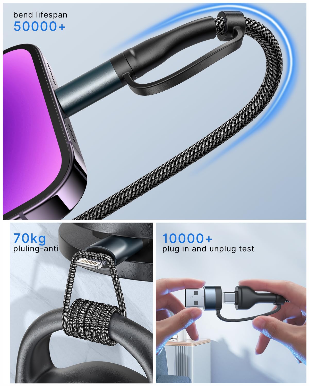 4 in 1 Charging Cable, USB C Lightning Adapter USB C to USB C 60W PD [Fast Charging & Data Sync] 4 in 1 Multi Charger for iPhone 16 15 14 13 12,MacBook Pro 2023 iPad mini 6/Pro,Samsung Galaxy S22 S21