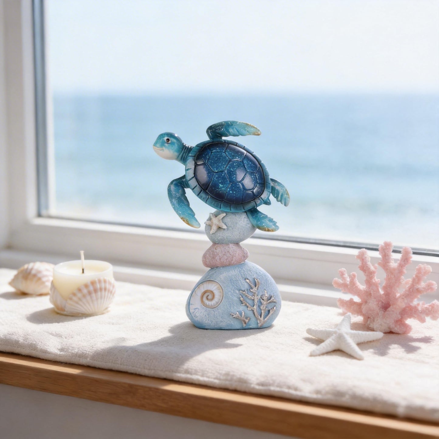 DOVDOV Blue Sea Turtle Statue, Ocean-Themed Coastal Home Decor; Perfect for Bookshelves, Coffee Tables, desks, Living Rooms, Beach Houses, and Nautical-Themed Gifts. (Blue)