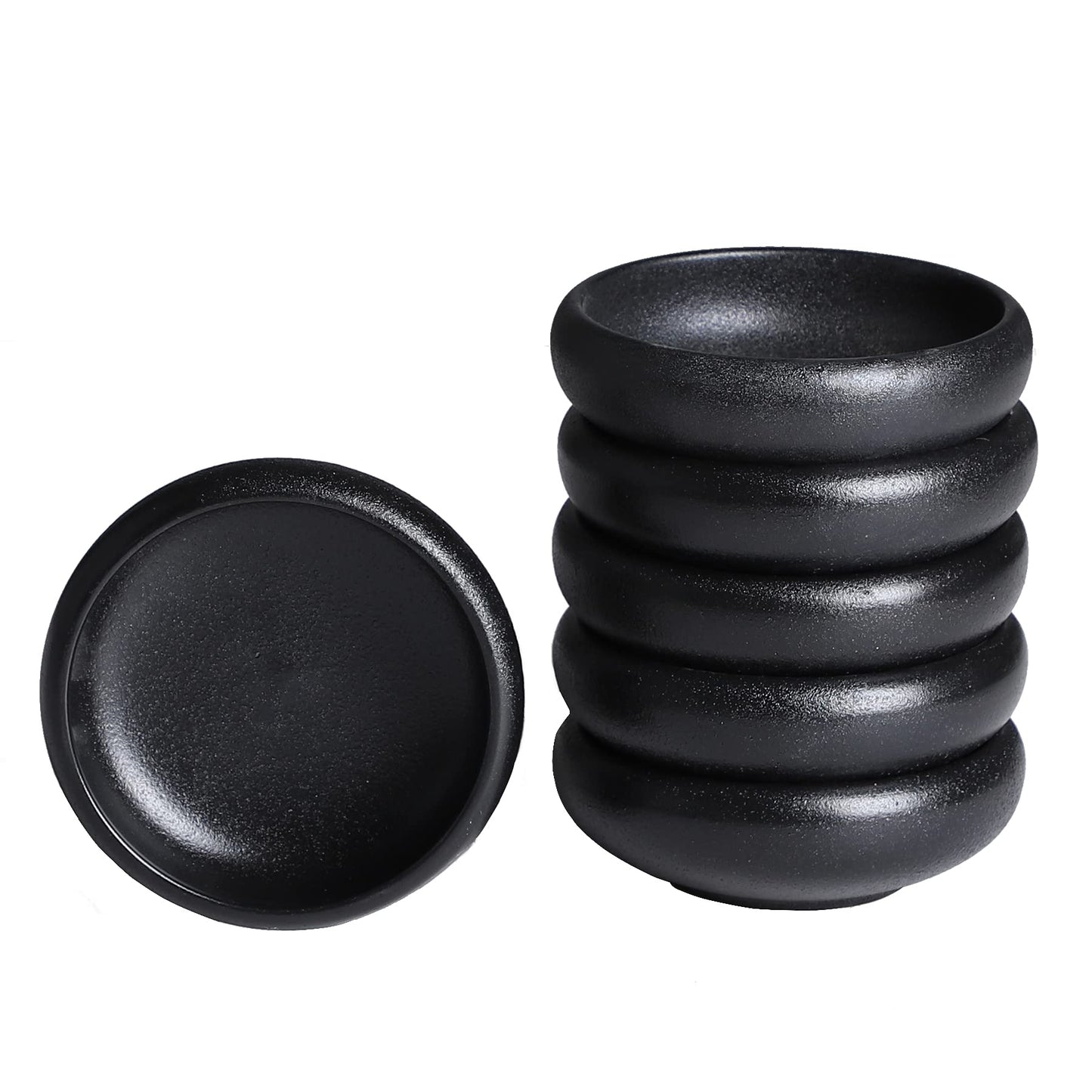 Uaral Soy Sauce Dishes Sushi Dipping Bowl Pinch Bowl Stoneware Black Small Serving Dish Set 3.75 Inch(4.5 oz,Texture Black)