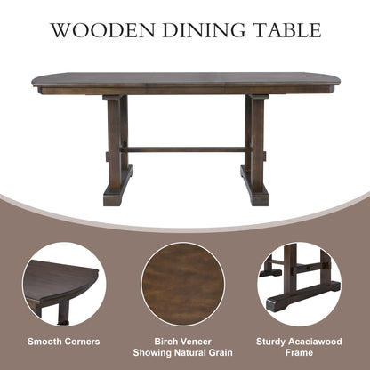 Ball & Cast 60"-78" Extendable Farmhouse Dining-Table for 6-8, Expandable Wooden Kitchen Table with 18" Removable Leaf, Large Retro H-Leg Dining Room Table for 4-8,Space Saving & Sturdy, Brown