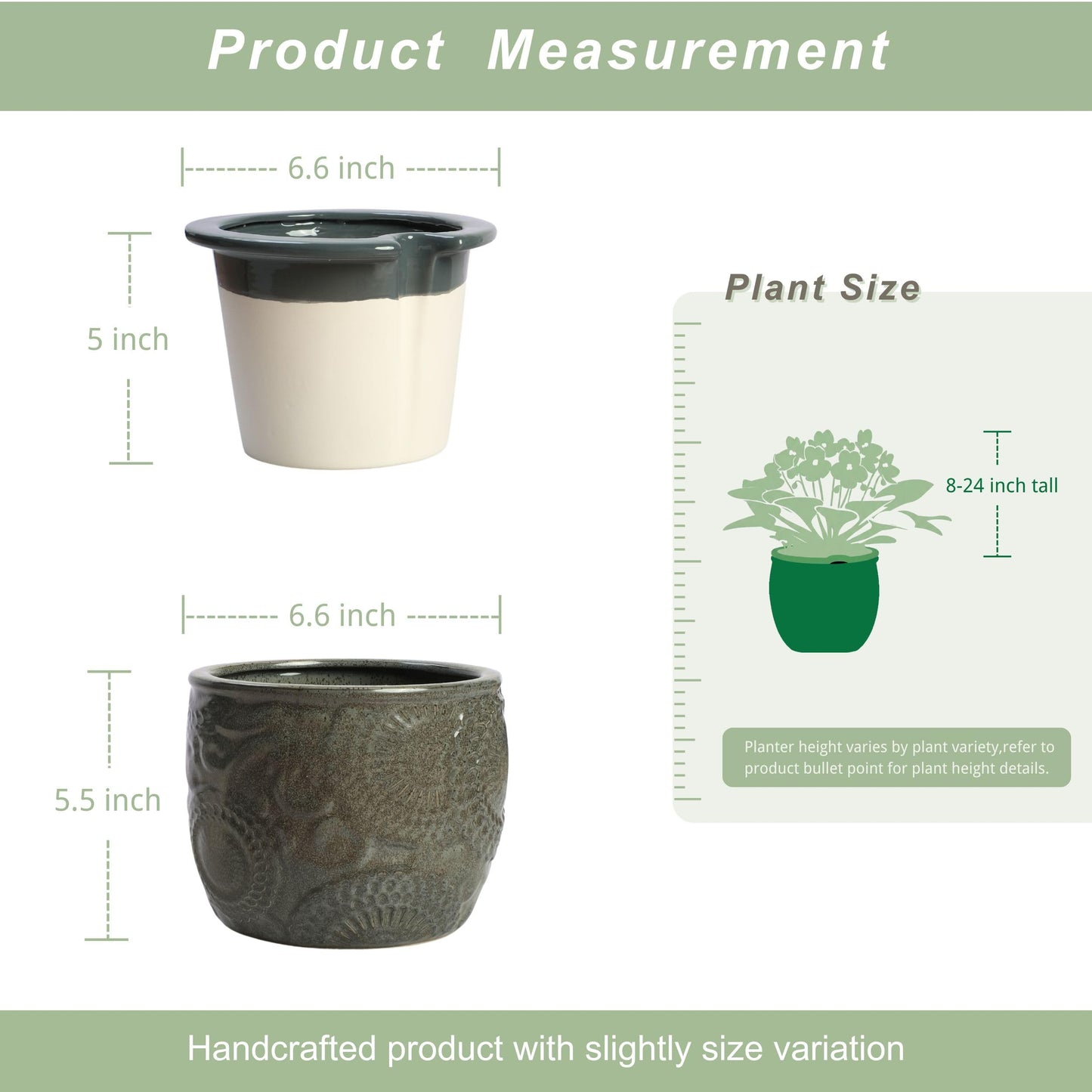 HERDUK 6.5” Ceramic Self Watering African Violet Planter with Embossed Floral Design – Durable Indoor Plant Pot for Orchids, Succulents, and Houseplants