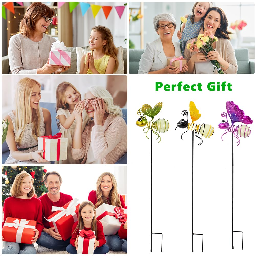 SATHGA Garden Decor for Outside,3 Pcs Luminous Insect Garden Decorative Stakes,Glow in The Dark Bee Lights Metal Yard Art,Waterproof Outdoor Spring Lawn Patio Pathway Decoration for Mom,Women,Grandma