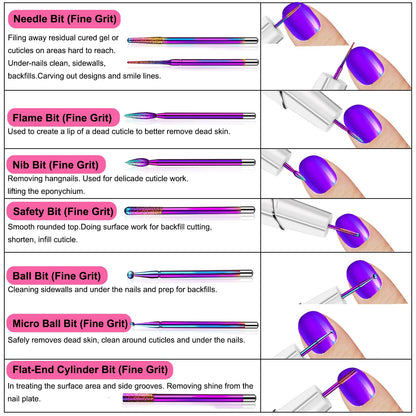 Cellentool 25Pcs Nail Drill Bits Set with Storage Box, 3/32 Inch Tungsten Ceramic Diamond Carbide Nail Drill Bits for Acrylic Gel Polish, Cuticle Efile Remover for Manicure Pedicure