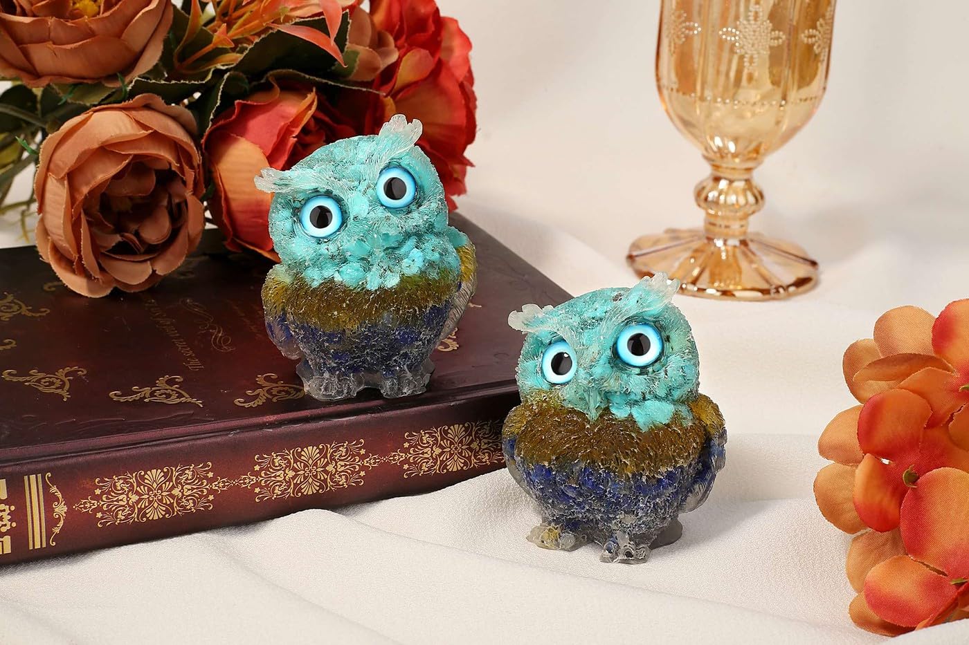 LAIDANLA 2.4" Owl Figurine Natural Healing Crystal Cute Owl Animal Statue Pocket Sculpture Reiki Spiritual Energy Gemstone Home Office Room Desk Decor Gifts（Gradient Turquoise Citrine Lapis Lazuli）