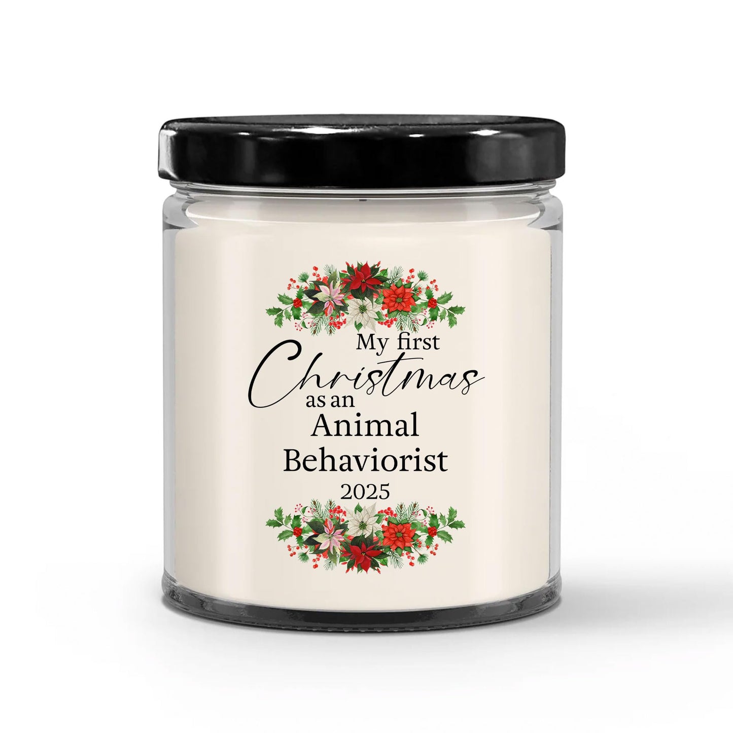 My First Christmas as an Animal Behaviorist 2025 Candle - Unique Gifts for New Animal Psychologist Staff Employee Boss Manager - 9oz Vanilla Scented Soy Wax - Present for New Year
