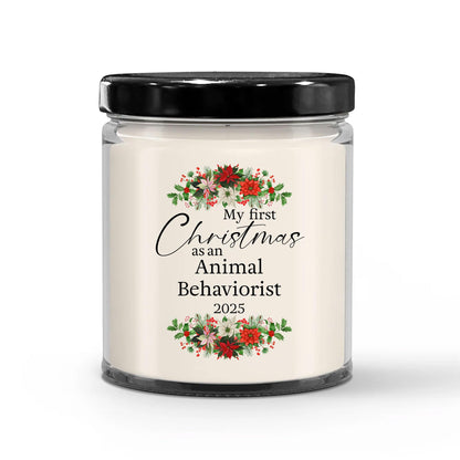My First Christmas as an Animal Behaviorist 2025 Candle - Unique Gifts for New Animal Psychologist Staff Employee Boss Manager - 9oz Vanilla Scented Soy Wax - Present for New Year