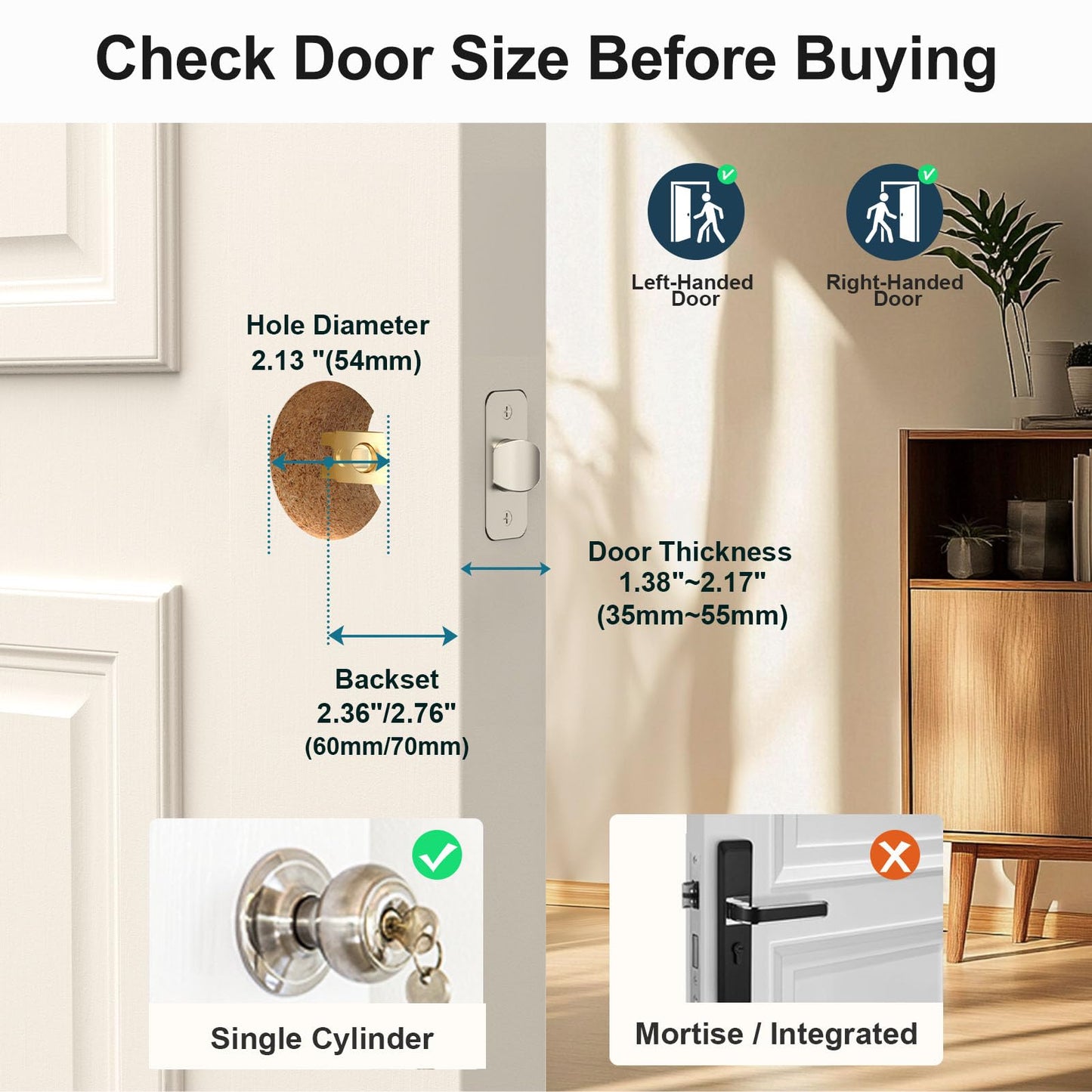 Smart WiFi Door Lock with Handle: SMONET Keyless Entry Lock with Fingerprint for Front Door Anti-peep Keypad Compatible with Alexa