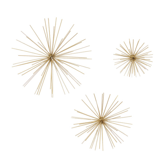 Deco 79 Metal Starburst 3D Long Spike Wall Decor, Set of 3 6", 9", 12"W, Gold