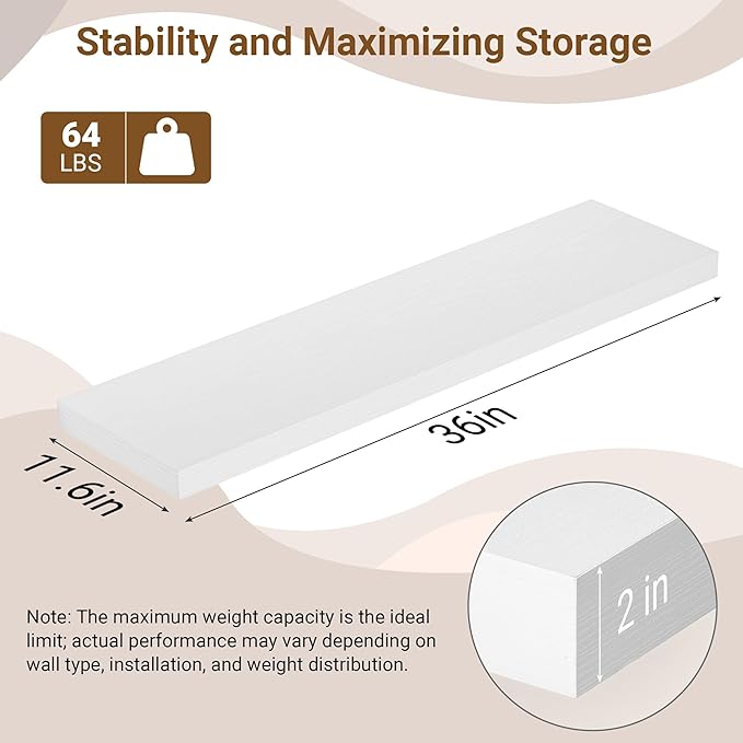 36 Inch Floating Shelves, 12 Inch Deep Floating Shelves
