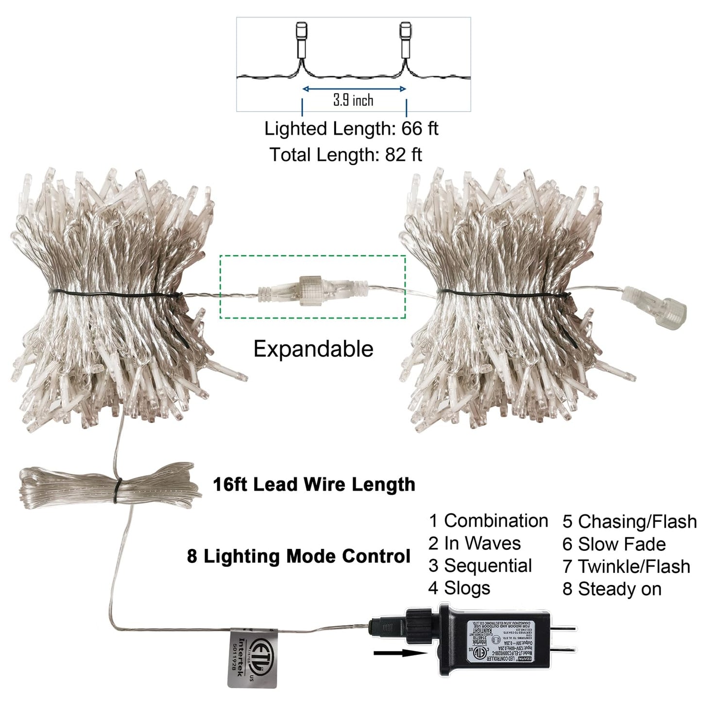 LJLNION 300 LED Christmas Lights, Extra Long 98.5FT Xmas String Lights Outdoor Indoor, 8 Lighting Modes, Plug in Waterproof Fairy Lights for Wedding Party Bedroom Decorations (Red & Green)