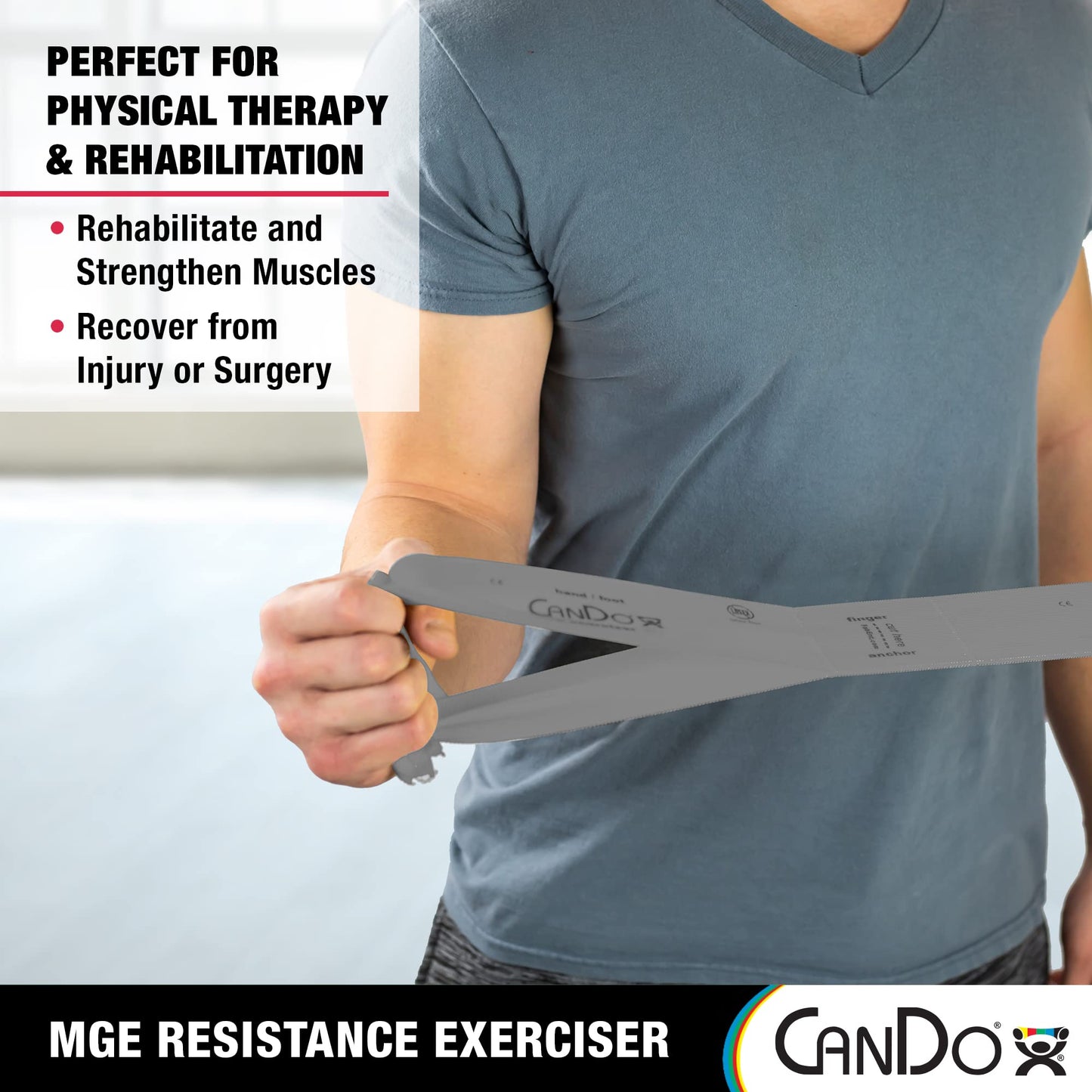 CanDo Multi-Grip 6 Foot Exercise Resistance Band with Hand/Foot Loops for Total Body Workouts, Training, Rehab, Stretching and Therapy