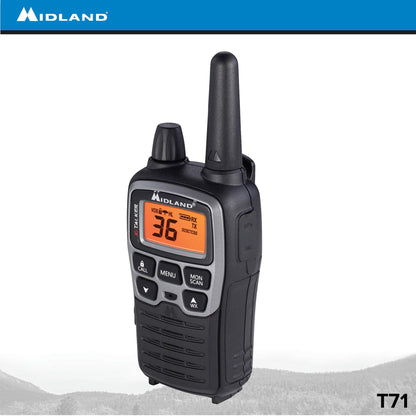 Midland T71VP3 36 Channel FRS Two-Way Radio - Up to 38 Mile Range Walkie Talkie - Black/Silver (Pack of 4), 6.2" x 1.3" x 2.3", Model Number: T71X4VP3