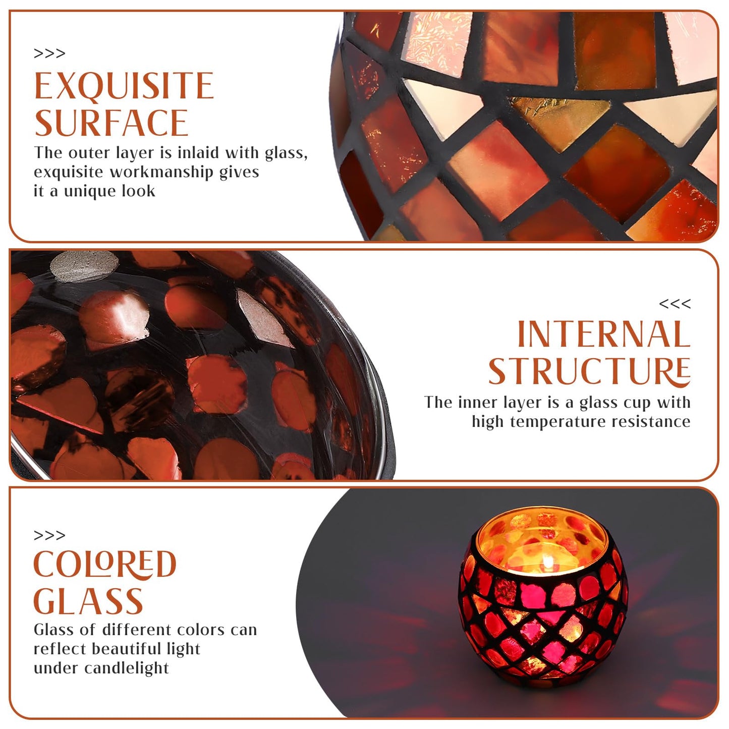Ipetboom Glass Votive Candle Holder - Christmas Candle Holders Red Mosaic Tealight Candlestick Xmas Dining Table Centerpieces for Home Wedding Decorations Romantic Decor Party Ornament - 3.34x2.75in