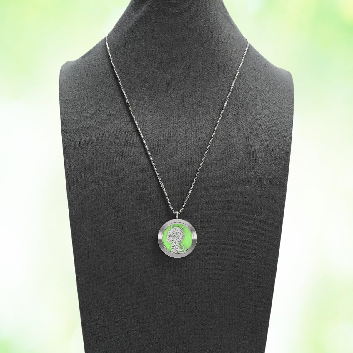 Dinosaur Aromatherapy Essential Oil Diffuser Necklace,Aromatherapy Diffuser Stainless Steel Pendant,for Men and Women,Portable,Suitable for Yoga,Meditation,Travel,Stress Relief Gift(Silver 30mm)