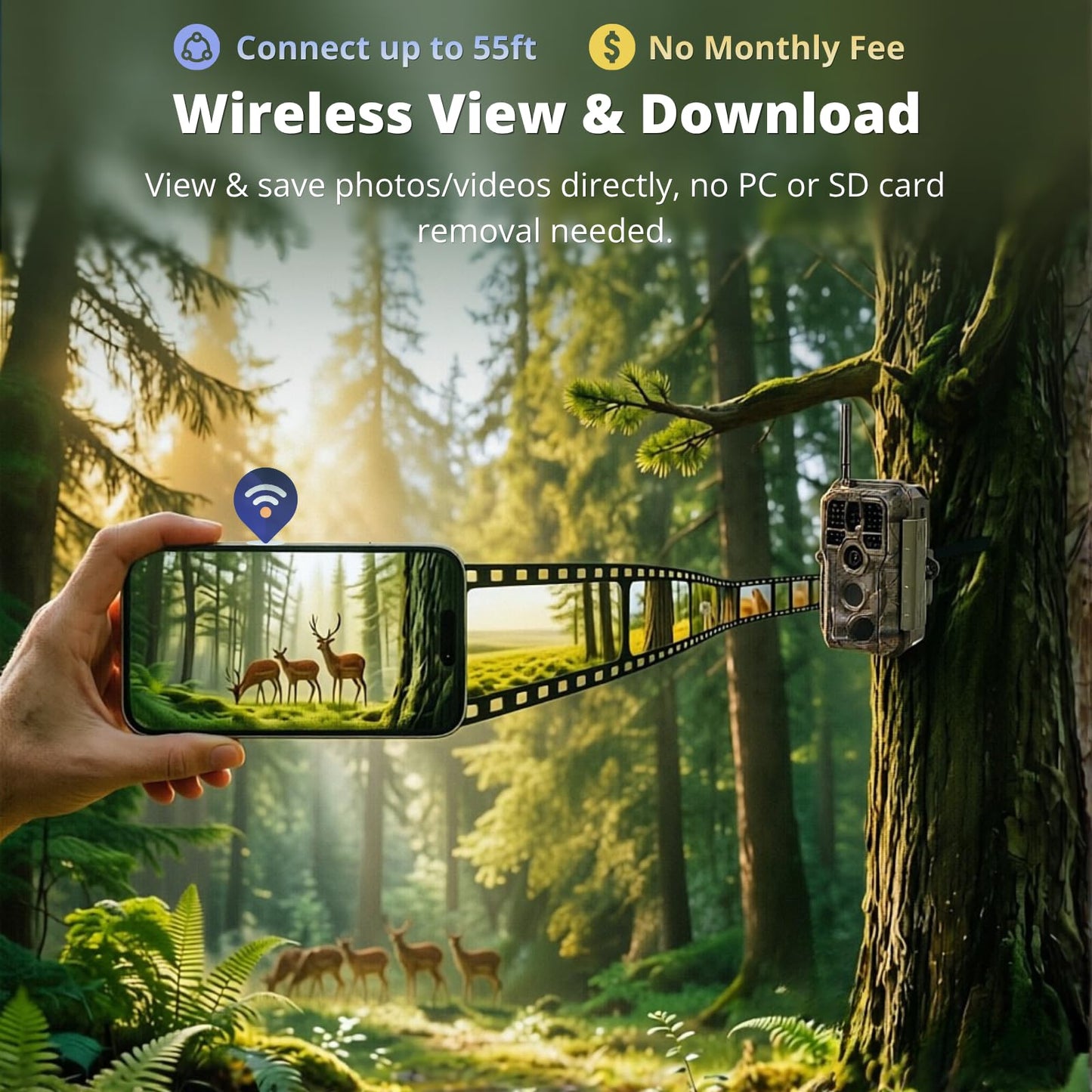 BLAZEVIDEO 2-Pack WiFi Trail Camera 64MP 1296P with Audio, 3 PIR Motion Activated 0.1s Trigger & 120° Wide-Angle Detection, 100ft 940nm No-Glow Night Vision, IP66 Waterproof Game Cam for Wildlife