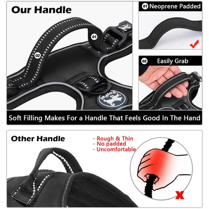 PoyPet No Pull Dog Harness with Neck Release Buckle, Reflective No-Choke Harness with 2 Leash Clip, Adjustable Soft Padded Pet Vest with Easy Control Handle for Medium Dogs (Black,M)
