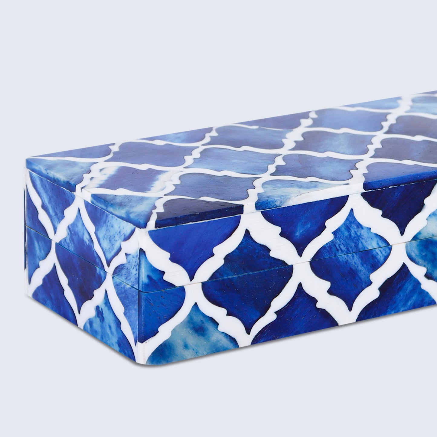 Handicrafts Home Decorative Storage Box with Lid, Moroccan Remote Control Holder Box, Slim Coffee Table Storage Organizer, Bone Inlay Resin Wooden Desk Shelf Storage Box, Blue, 10 x 2.5 x 1.5