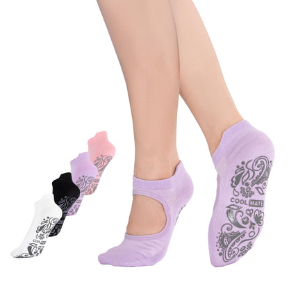 CoolMate Pilates Socks with Grips for Women, Yoga Socks, Crew Non Slip Women for Workout, Barre, Pilates Gifts
