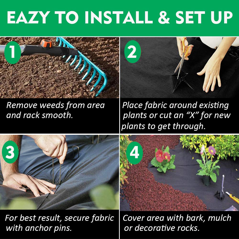 Kdgarden Premium 5oz Pro Weed Barrier Landscape Fabric Ground Cover Heavy Duty Commercial Anti-Weed Gardening Mat, 6ft x 300ft, Black