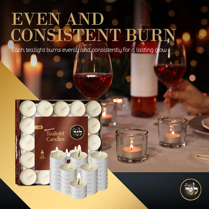 L’ner 1.5 Hour MINI Tealight Unscented Candles, 100 Pack – Smokeless & Dripless Tea Lights, Plant-Based Wax, Lead-Free Cotton Wick – Premium Quality Tea Light for Shabbat, Memorial, Home, Weddings