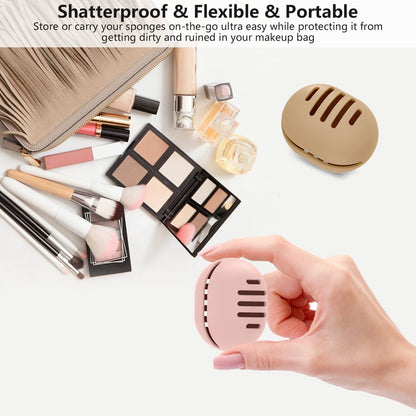 2 Pcs Makeup Sponge Holder,Double-Sided Breathable Silicone Beauty Blender Holder for Travel or Daily,Shatterproof Make-up Travel Case Quick Drying Easy to Carry,Grey+Pink