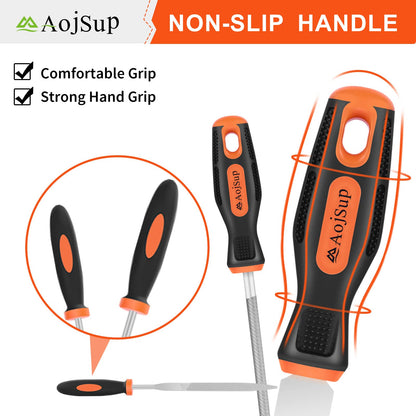 AojSup 17Pcs Metal File Set, Professional Files Tools, Premium Metal Files with Suitcase, 4X Large Files - Flat/Triangle/Half-Round/Round File&12x Needle Files, Perfect for Wood, Metal&DIY Project