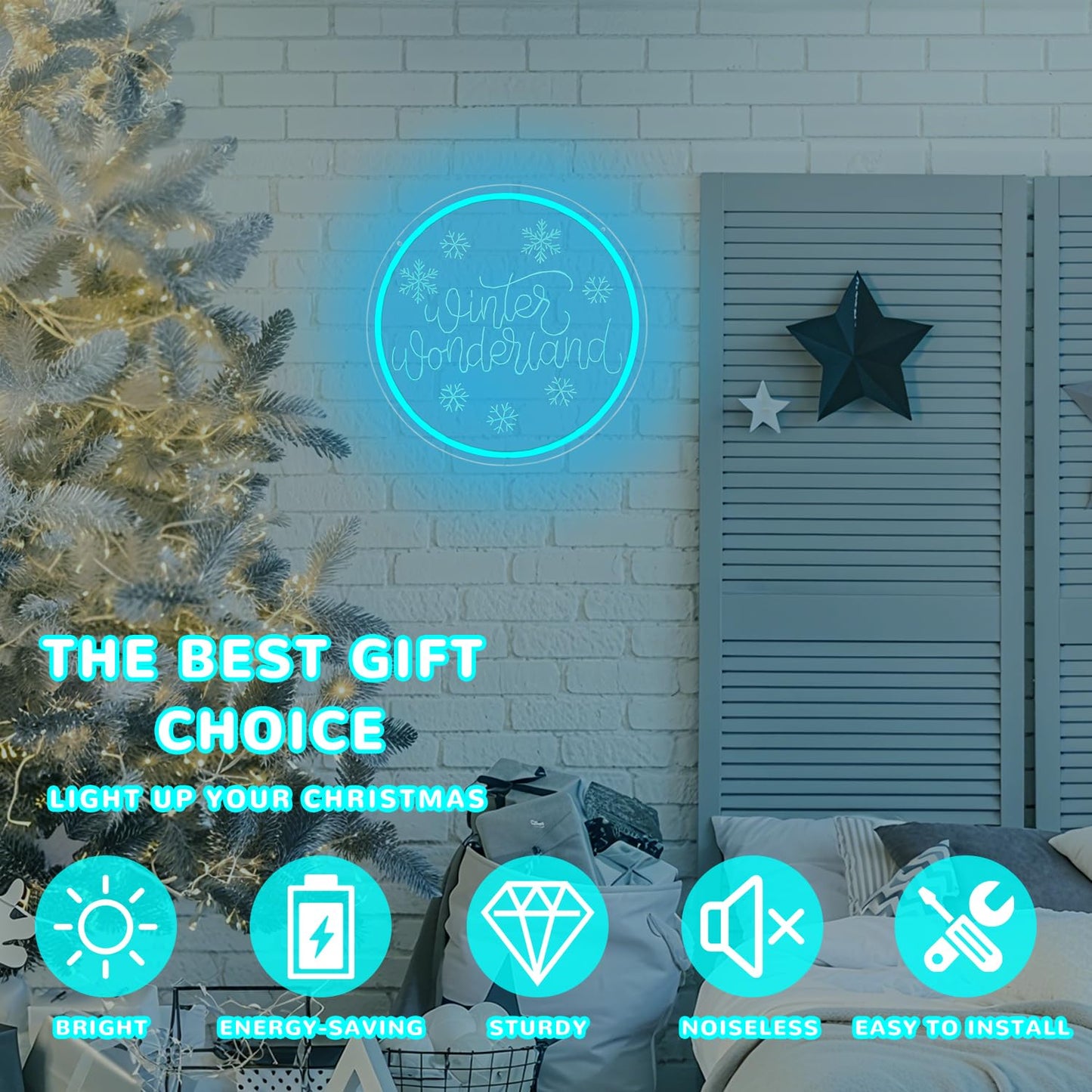 hhuohuona Winter Wonderland Neon Sign Dimmable Christmas Winter Led Sign Snowflake Neon Lights Ice Blue Holiday Winter Christmas Wall Decor for Home Office
