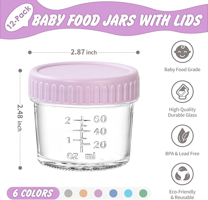 DRKIO 12 Pack Glass Baby Food Storage Containers - 4 Oz Baby Food Jars