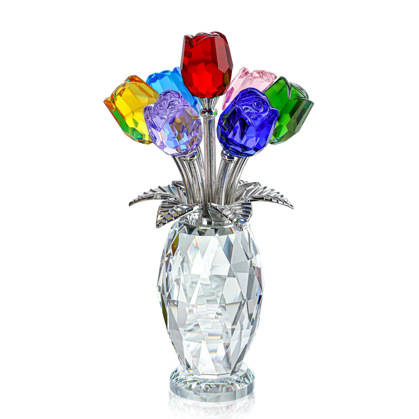 H&D HYALINE & DORA Colorful Crystal Rose Figurine - Rose Flower Gifts for Women - Wedding Party Collectible Figurines - Gift Box Included