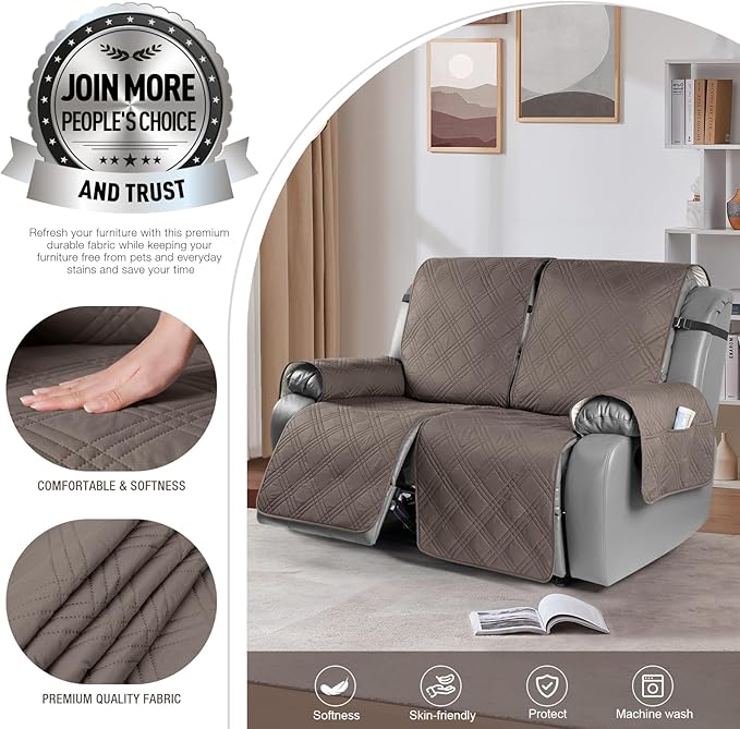 TAOCOCO 100% Waterproof Oversized Loveseat Recliner Cover, Non Slip Split Couch