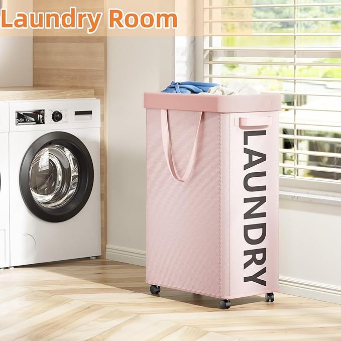 Pink Laundry Basket with Wheels, Dorm Room Essentials