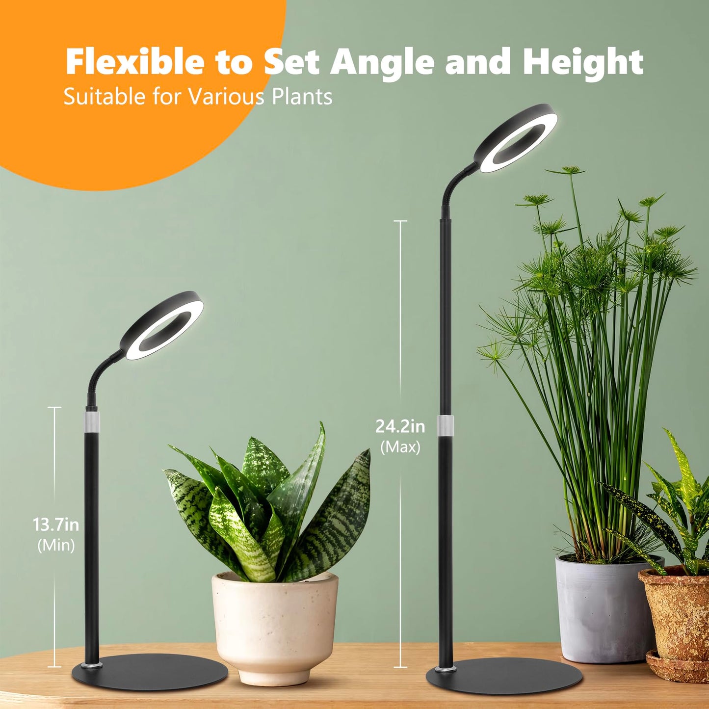 Vsoke Desk Top Grow Lights for Indoor Plants,Full Spectrum Table Plant Light,24.2" Telescope Stand,UV LED Red Blue Halo Growing Lamp,Adjustable Gooseneck,Auto Timer,3 Lighting Modes,10-Level Dimmable