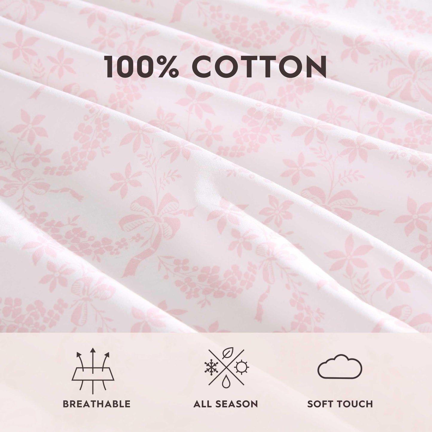 Laura Ashley - King Sheet Set, Crisp & Cool Cotton Percale Bedding with Deep Pockets, Lightweight for Year Round Comfort, Bed Sheets with Matching Pillowcases (Antoinette Pink)