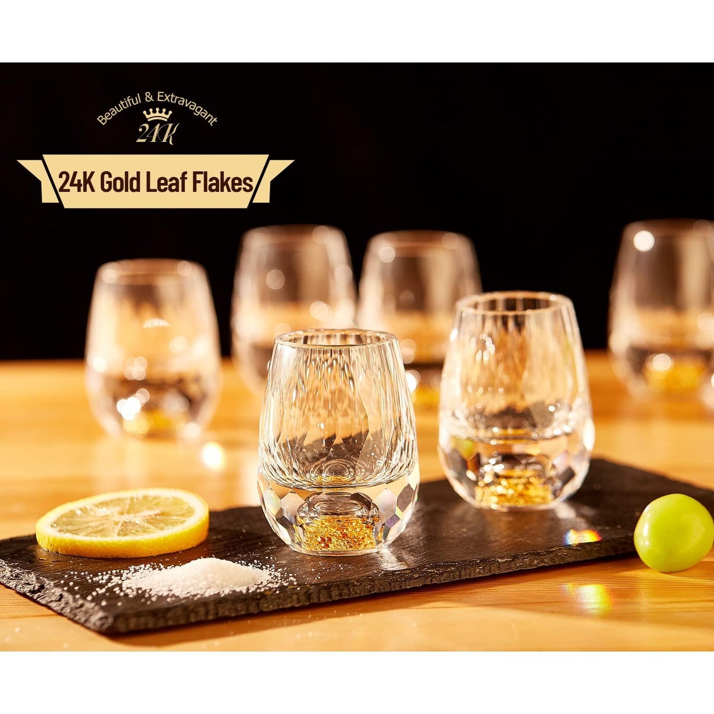 DUJUST Diamond Shot Glasses (1.5oz), Crystal Shot Glass Set Decorated with 24K Gold Leaf Flakes, Luxury & Cute Shot Cups, BPA-Free & Lead-Free, Perfect for Décor & Collection, Gift Choice - 2 pcs