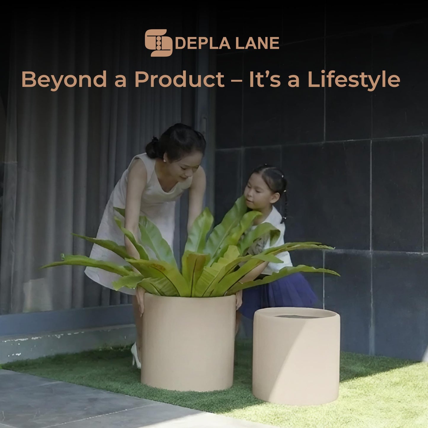 DEPLA LANE Lumero Fiberstone Cylinder Planter (14.0" Pot Opening x 15.7" D x 15.7" H) Smooth Finishes, Lightweight, Durable, UV Resistant, Minimalist Decor, Indoor Outdoor Plant Pot (XL, Cream White)