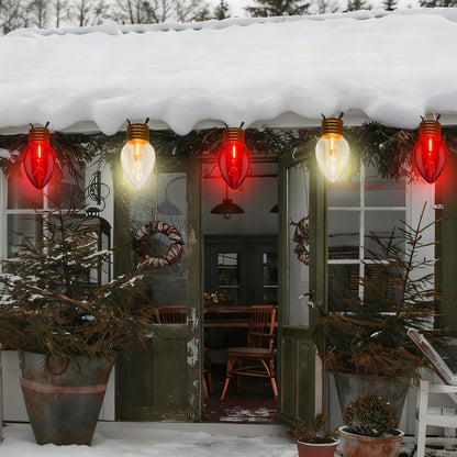 SUNSGNE Jumbo Christmas Lights Outdoor, 16FT Red and White Christmas Lights with 10 Count 5'' Clear Glossy LED Bulbs for Home Tree Roof Yard Garden Patio Balcony Decorations