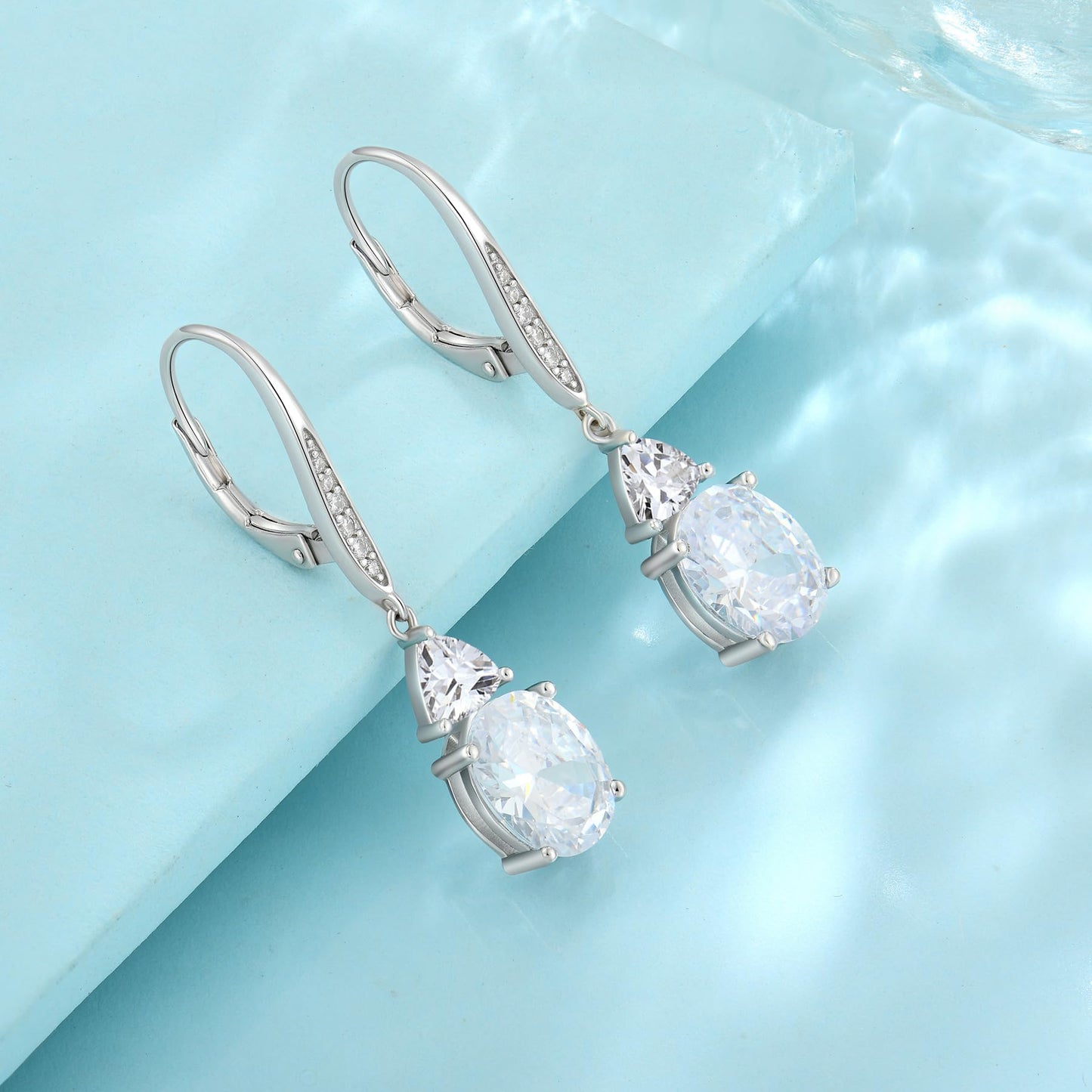Rocayi Oval Dangle Drop for Women 925 Sterling Silver Leverback Simulated Diamond Earrings April Birthstone Jewelry for Her